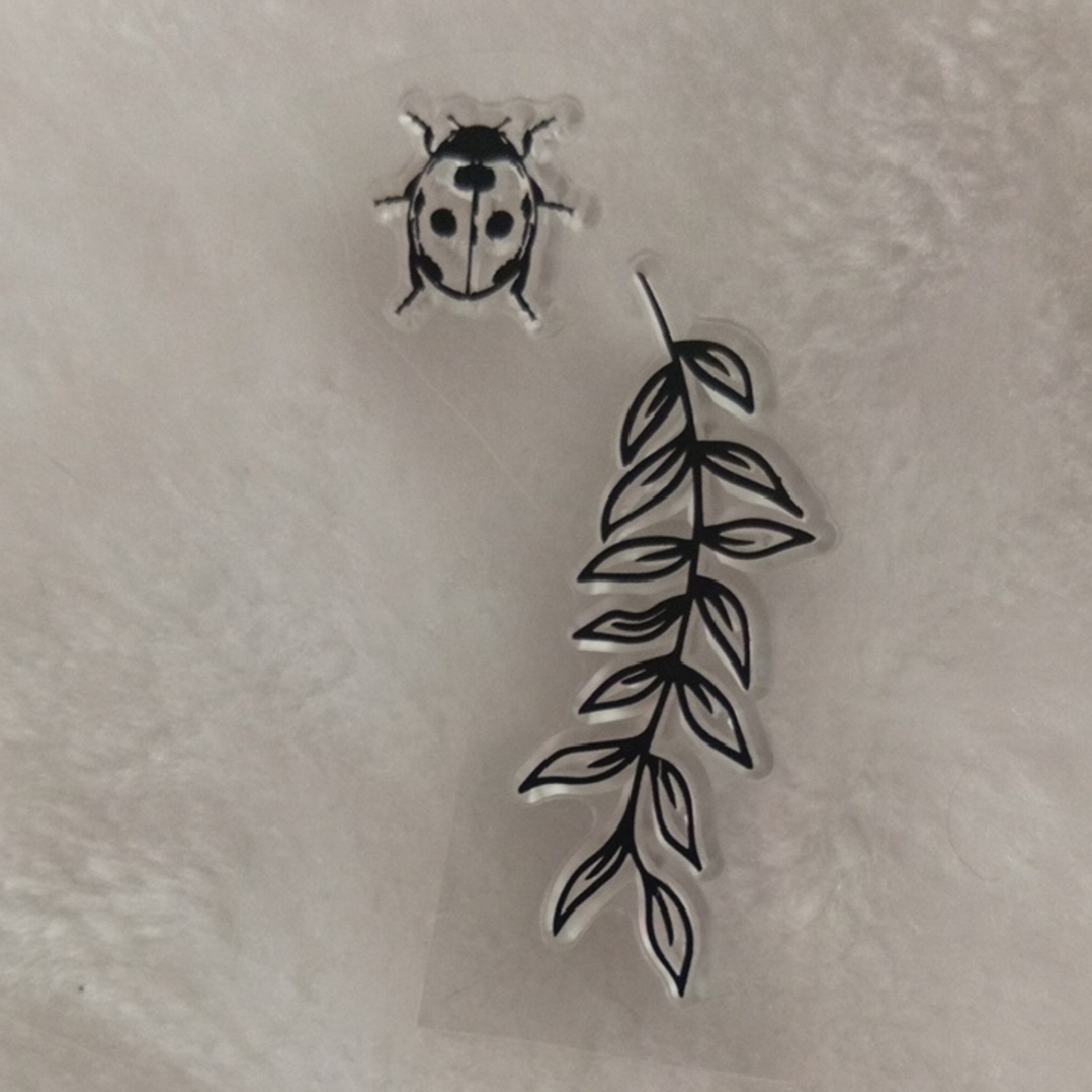 Black and White Leaf and Ladybug Design Stamp